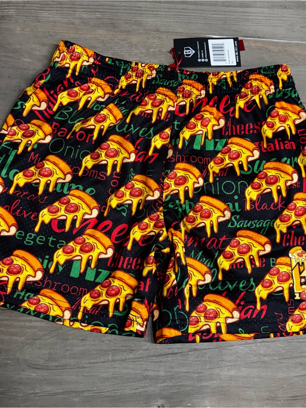 Kids Black Pizza Print Swim Shorts